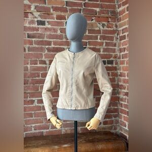 Y2K Beige Leather Jacket | Italian Slim Fit Zip Moto